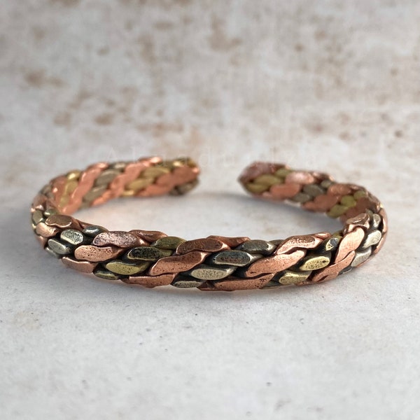 Three metal Braided  Bangle / made in Nepal/ HIPPIE BOHO / Bohemian Cuff bracelet / Himalayan Tibetan Jewellery / Copper Bangle