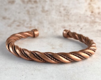 ROUND TWISTED COPPER Bracelet | Handmade in Nepal | Pure Solid Copper | Cuff Bangle | Natural Healing Jewellery