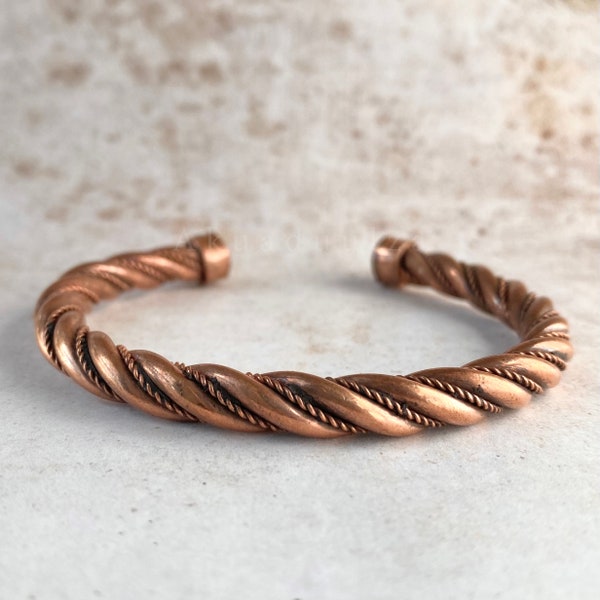 ROUND TWISTED COPPER Bracelet | Handmade in Nepal | Pure Solid Copper | Cuff Bangle | Natural Healing Jewellery