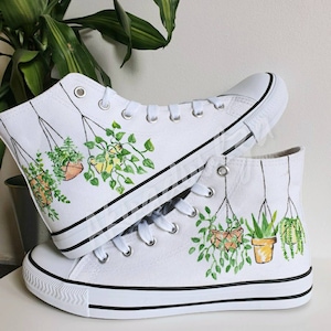 HANGING PLANTS Hand painted shoes  / Botanical Art / Urban Jungle Custom Trainers / Plant lover gift / Plant Mom