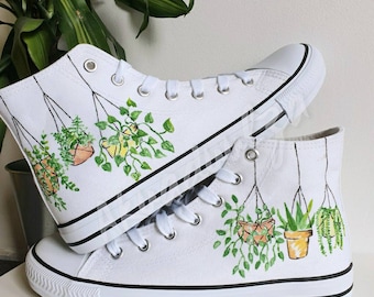 HANGING PLANTS Hand painted shoes  / Botanical Art / Urban Jungle Custom Trainers / Plant lover gift / Plant Mom