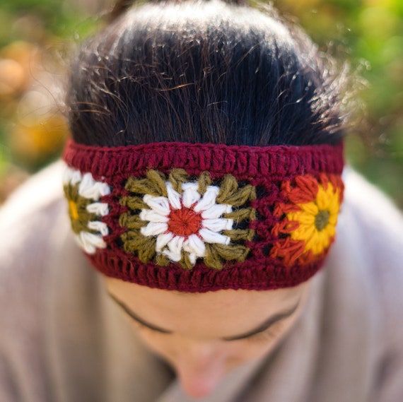 BURGUNDY FLORAL Knitted Headband | Winter Ear Warmer  display picture 3