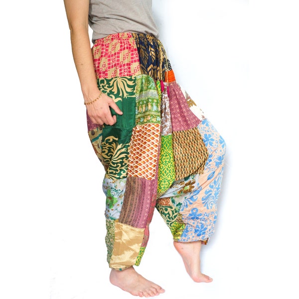 PATCHWORK HAREM TROUSERS | Sustainable Up-cycled Sari | Hippie Boho | Made in Nepal
