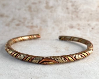 Three metals Ethnic Bangle /  made in Nepal / HIPPIE BOHO / Boemian Cuff bracelet / Himalayan Tibetan Jewellery / Mens cuff / Unisex bangle