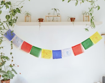 Tibetan Prayer Flags | 10 Buddhist prayer flags  | Hippie Boho Wall Decor gift | Yoga and Meditation | Wind Horse Flag