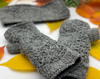 GREY  Knitted Fingerless Gloves / Double Layered wool fleece Cosy gloves  / Hippie Boho winter Accessories / Made in Nepal