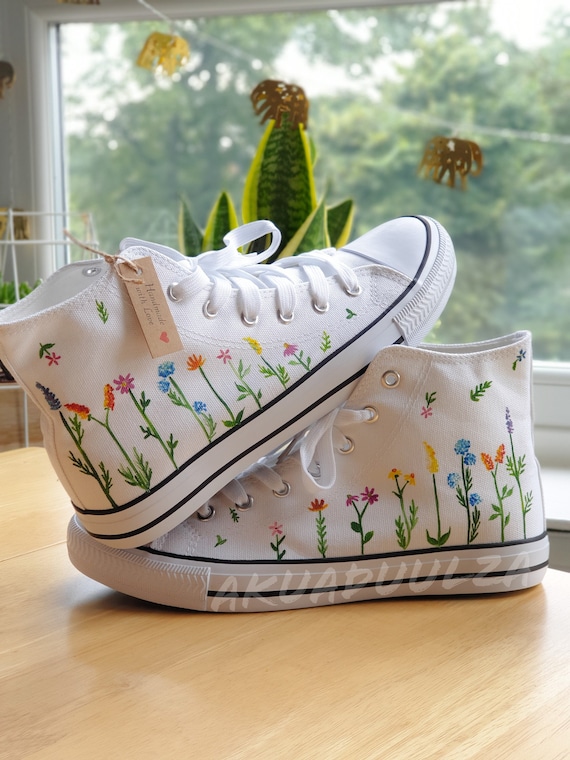 WILDFLOWERS Hand Painted Shoes / Personalised Canvas Trainers/ 
