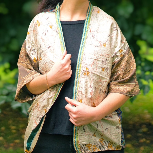 Patchwork Recycled Sari Kimono | Eco friendly and Sustainable | Boho Summer Kimono | Hippie Boho Gown | Upcycled Sari Cardigan