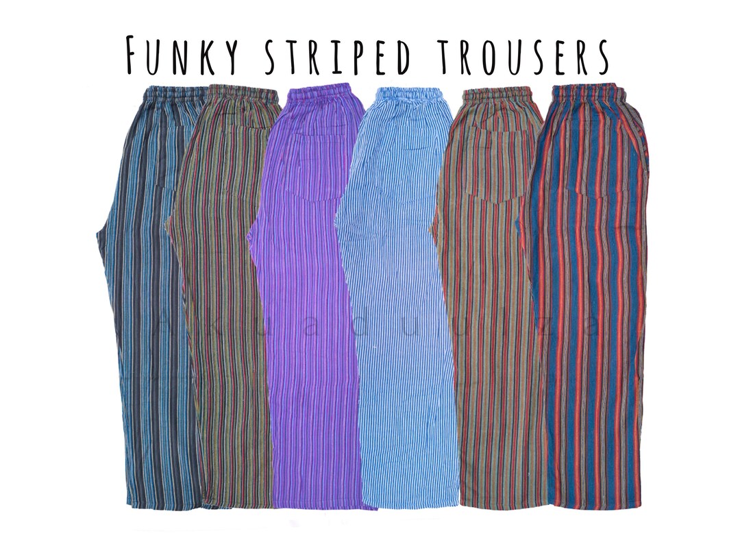 Unisex Hippie Striped Trousers – Nepal Cotton, Loose Fit, Drawstring – Yoga Beach Festival Pants