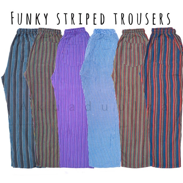 STRIPED Trousers | Hippie Boho Style | Cotton Unisex Cargo Pants | Summer Festival | Funky Trousers from Nepal