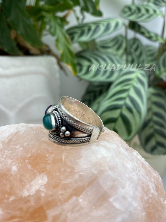 Bague Ajustable Tibétaine Argent Et Turquoise - Style Boho Ethnique, Neuf Sans Emballage
