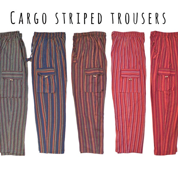 FUNKY CARGO Trousers | Hippie Boho Style | Cotton Unisex Cargo Pants | Summer Festival | Colourful Trousers from Nepal