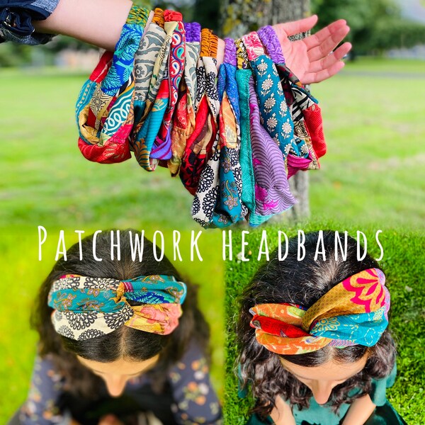 TWIST KNOT Patchwork HEADBANDS | Recycled Sari Headbands | Handmade in Nepal | Boho Style Hair Wraps | Eco-Friendly Bandana