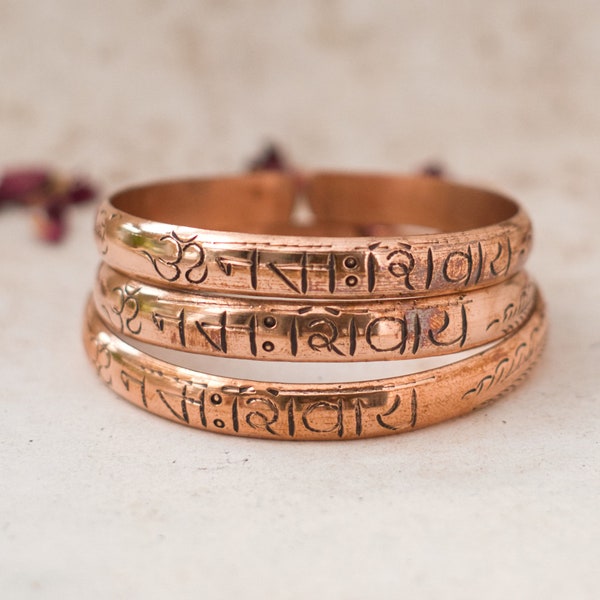 COPPER Bracelet with OM Namah Shivaya Mantra | Healing Copper Bangle | Made in Nepal | Pure Solid Copper Cuff | Tibetan Jewellery