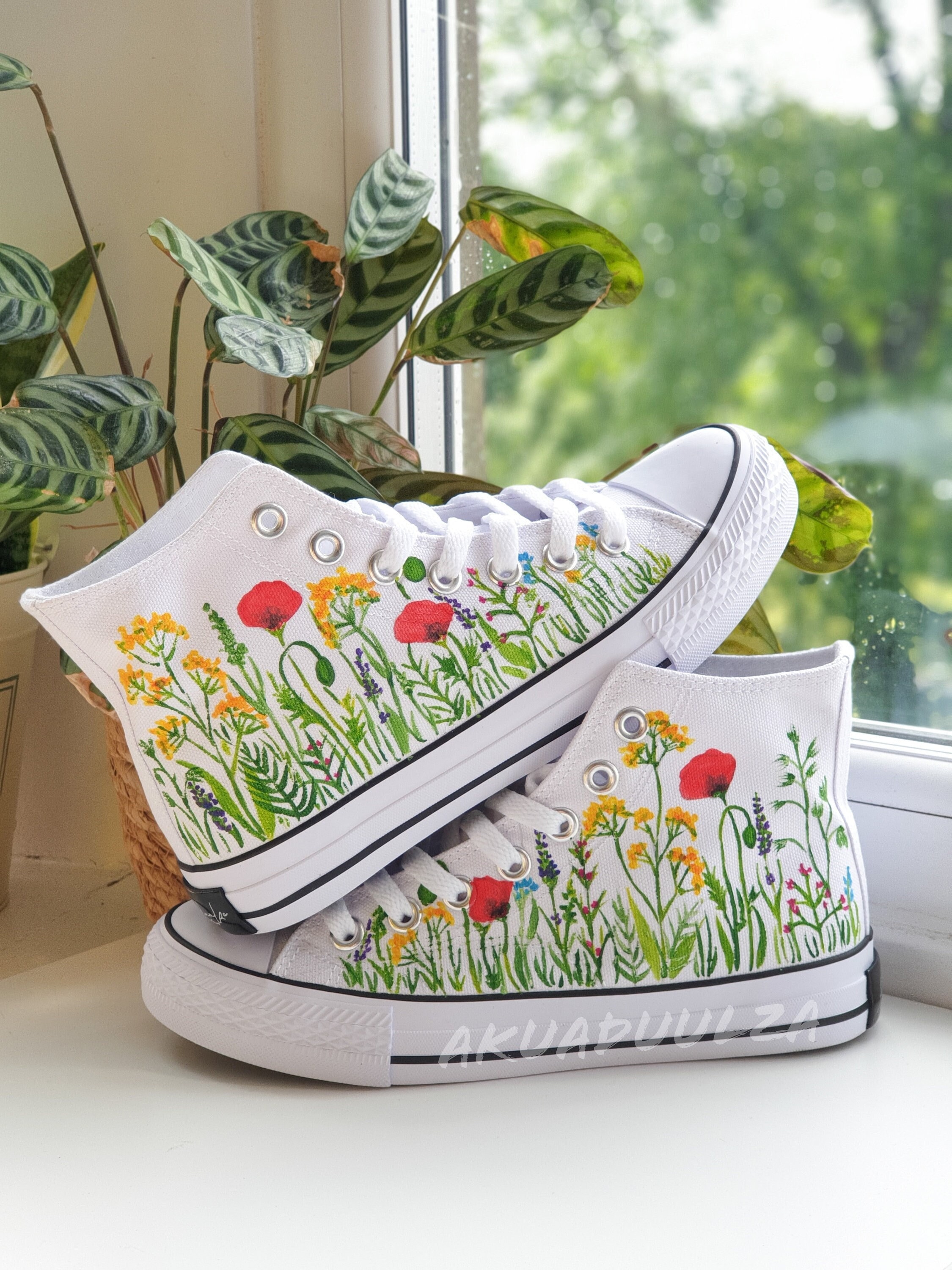 SUMMER WILDFLOWERS Hand Painted Shoes Personalised Canvas Trainers Botanical Boho Art Floral Design Custom Made Spring Summer Gifts Etsy
