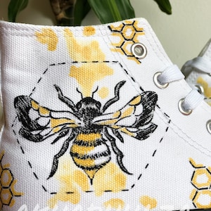 GOLDEN BEE hand painted shoes / Bumble bee personalised canvas Shoes/ Honey bees Customised shoes image 4