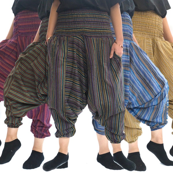 ALI BABA STRIPED Trousers | Boho Style | Cotton Harem baggy Gypsy Pants | Summer Festival, Yoga | Aladdin trousers made in Nepal