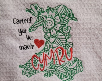 Welsh/Cymru Embroidered Tea Towel