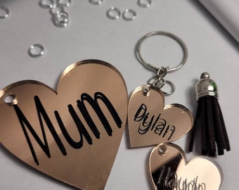 Hearts Keyring set, Personalised keyrings, Mothers day Gift, gifts for her