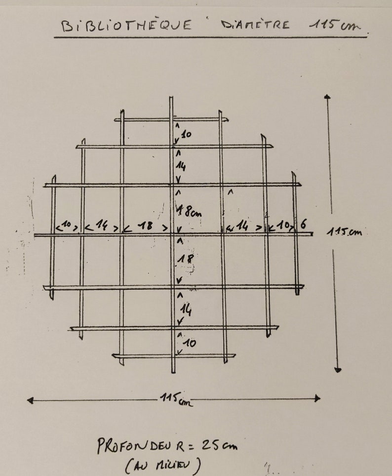 Diam 115cm, Bibliothèque en bois massif faite main. image 10