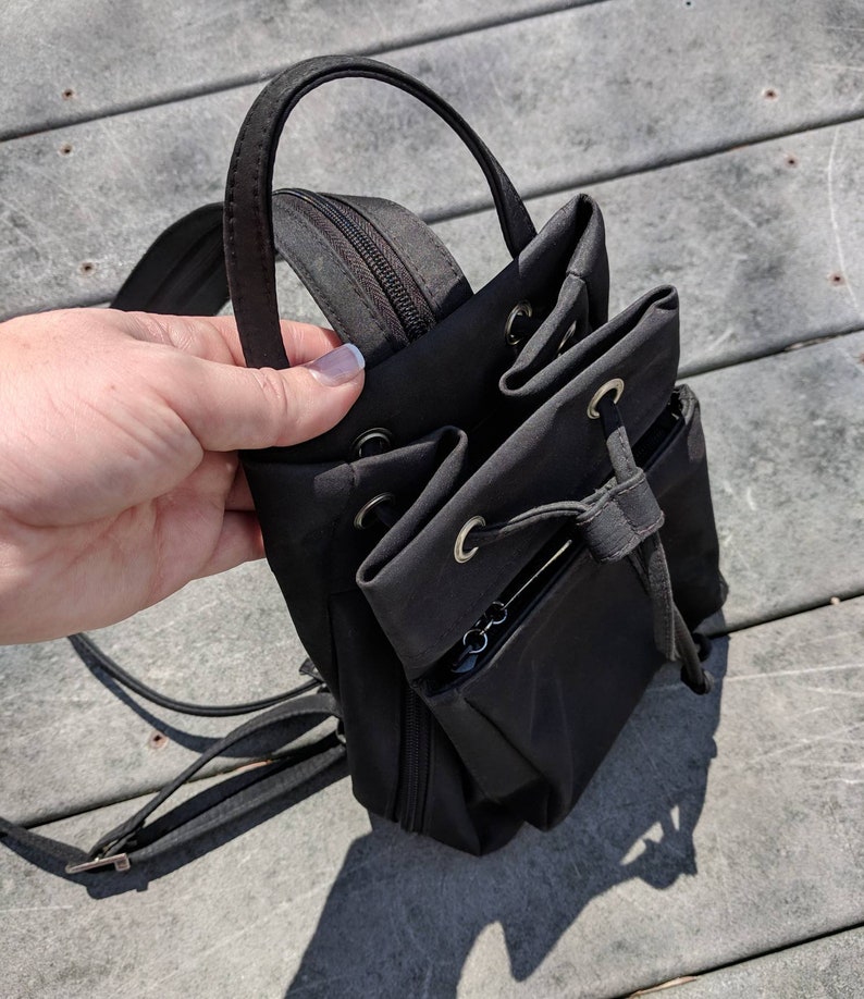 VTG Y2K Black Drawstring Rucksack Vintage 90/'s Black Midi Backpack