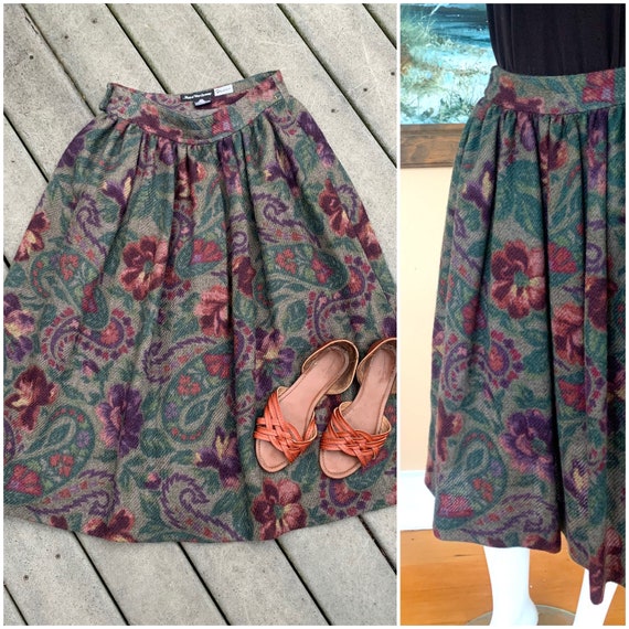 Floral midi skirt wool hotsell