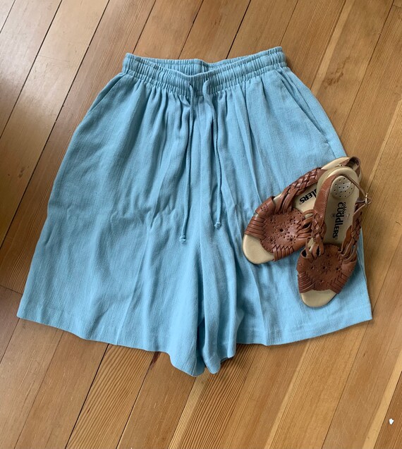 Vintage 90’s Blue High Waisted Shorts w Elastic W… - image 2