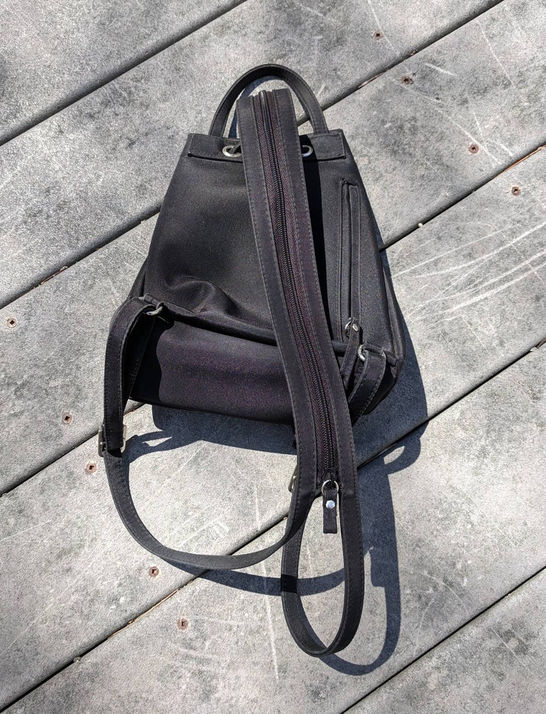 VTG Y2K Black Drawstring Rucksack Vintage 90/'s Black Midi Backpack