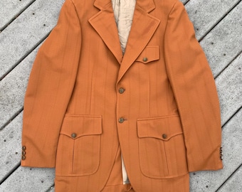 Vintage 70s Orange Blazer | Anderson Little Co. Sports Jacket | Vintage Smokers Jacket, Size 36
