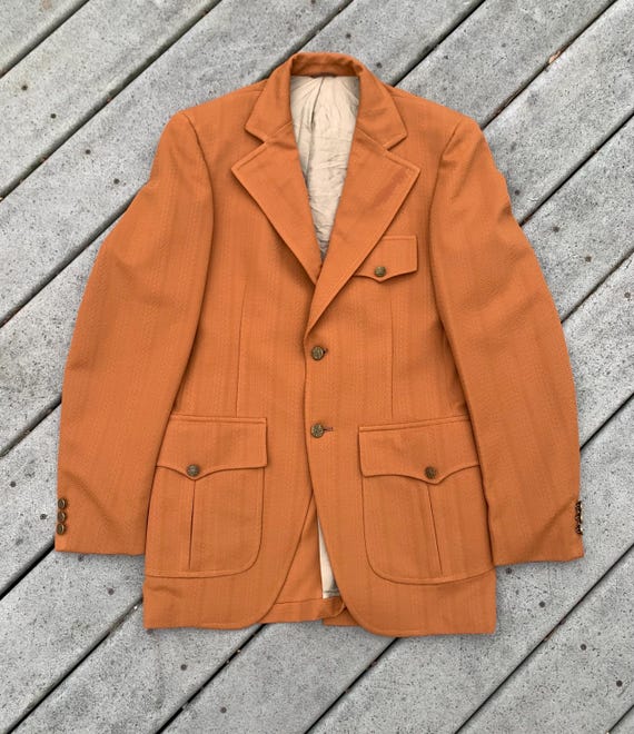 Vintage 70s Orange Blazer | Anderson Little Co. Sports Jacket | Vintage Smokers Jacket, Size 36