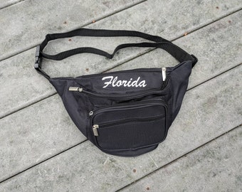 Like-New 1990's Black Fanny Pack || Vintage Florida Tourist Souvenir Fanny Pack, OSFM