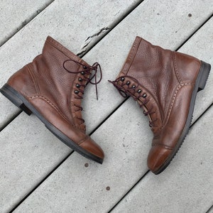 Vintage Brown Leather Lace Up Ankle Boots || Western Style Cole Haan Skinny Laced Booties, 6.5