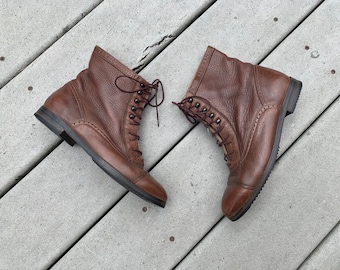 Vintage Brown Leather Lace Up Ankle Boots || Western Style Cole Haan Skinny Laced Booties, 6.5