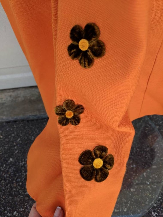 Vintage 1970's Orange Maxi Gown w Fabric Flower D… - image 6