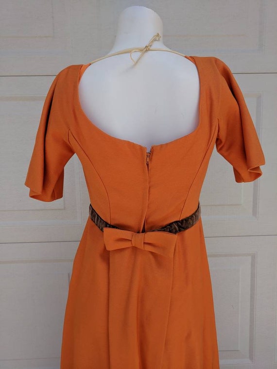 Vintage 1970's Orange Maxi Gown w Fabric Flower D… - image 4