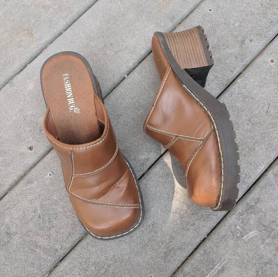 brown platform clogs
