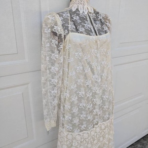 Vintage Cream Lace Full-length Wedding Dress 70's Boho Hippie Wedding ...