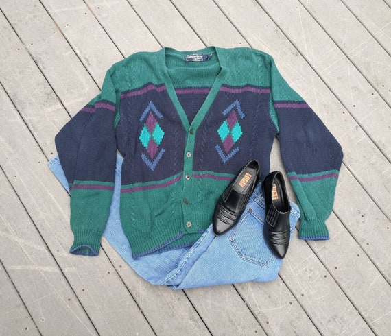VINTAGE 90's Oversized Chunky Old Man Knit Cardiga