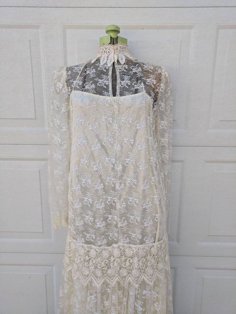 Vintage Cream Lace Full-length Wedding Dress 70's Boho | Etsy