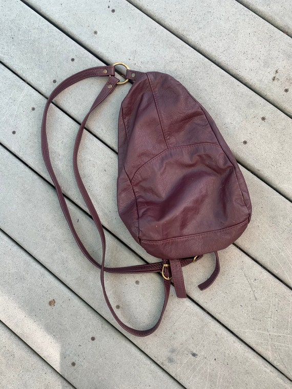 Vintage 90’s Brown Leather Triangle Backpack || M… - image 1