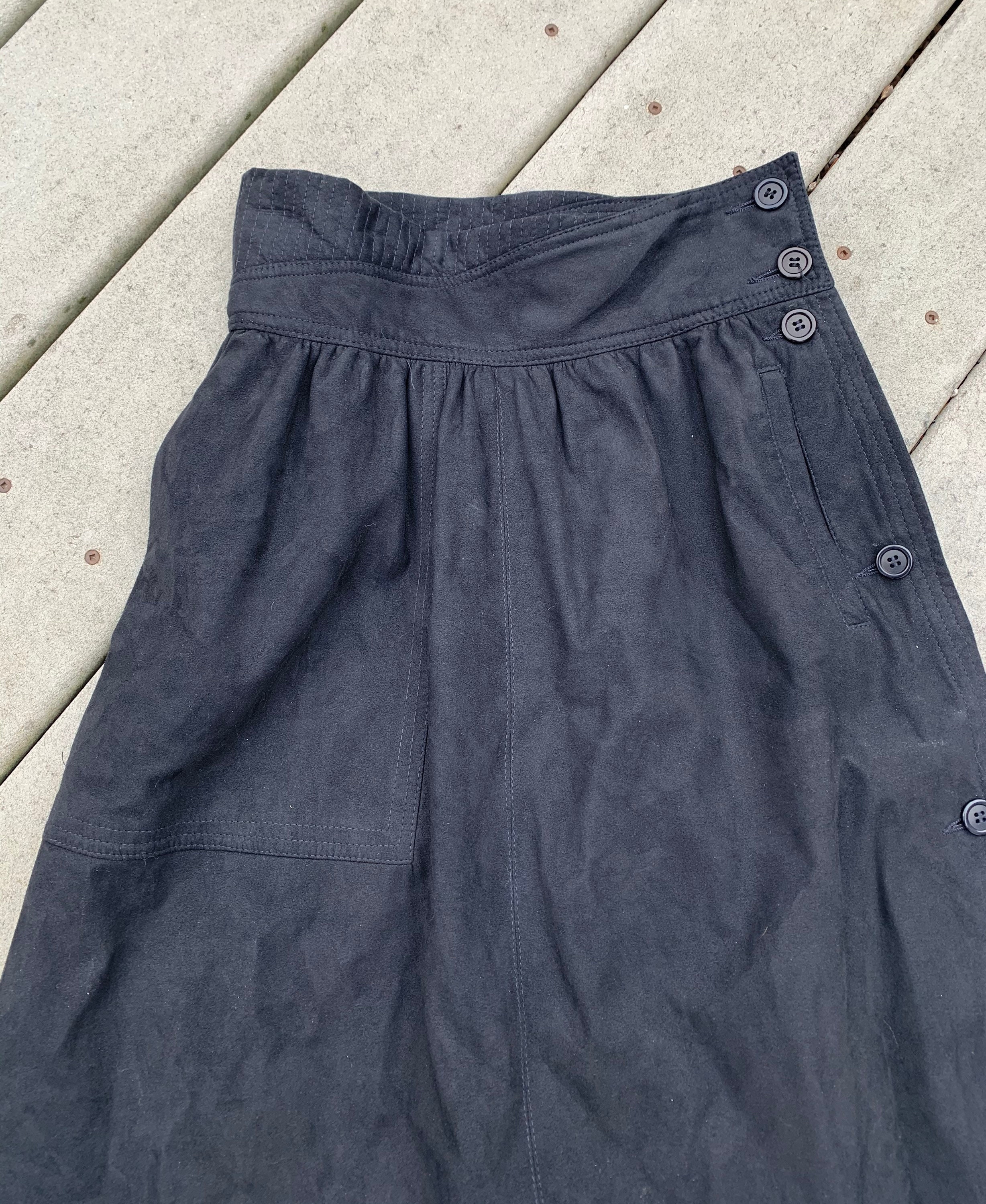 Asymmetric High-Waisted Suede A-Line Midi Skirt