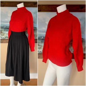 Vintage 1980’s Red Chunky Knit Mockneck Sweater, XS