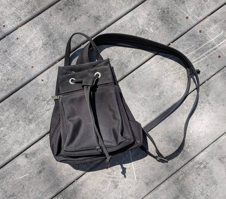 VTG Y2K Black Drawstring Rucksack Vintage 90/'s Black Midi Backpack