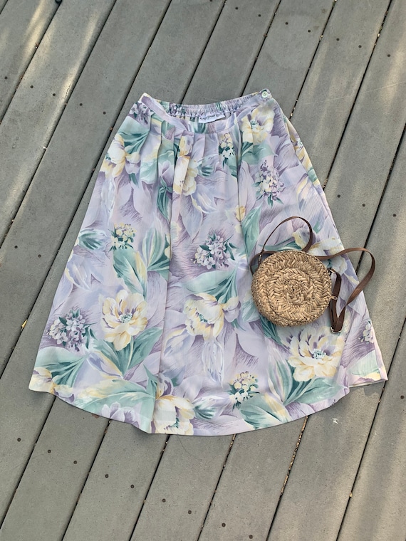 Vintage 90’s Floral A-Line Midi Skirt, M - image 4