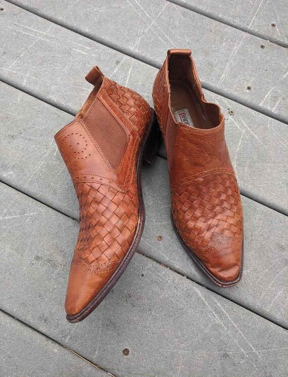 Vintage Brown Leather Cowboy Ankle Boots, 9