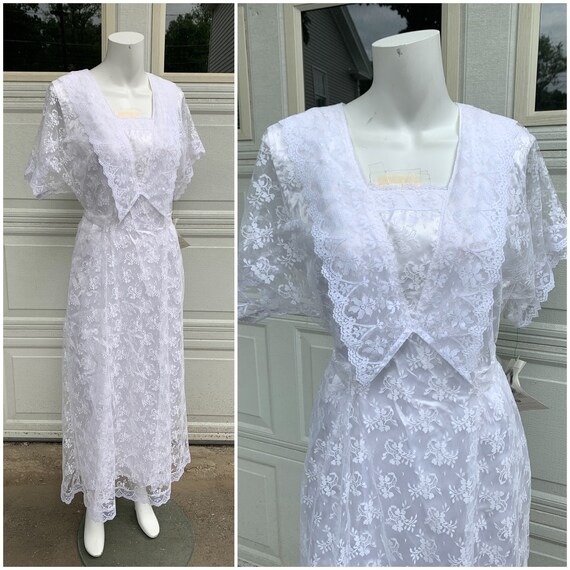 Vintage Gunne 80's Sax White Lace Maxi Gown || Vin