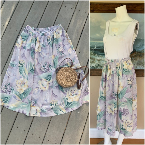 Vintage 90’s Floral A-Line Midi Skirt, M - image 1