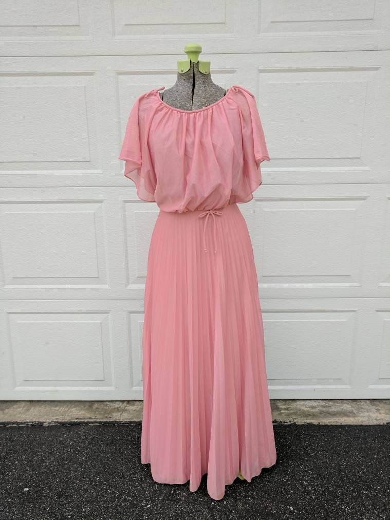 Vintage 70's Dusty Pink Flutter Sleeve Maxi Dress - Etsy