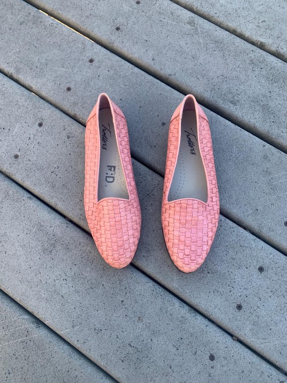 Vintage Pink Woven Flats | 90s Woven Leather Sandals