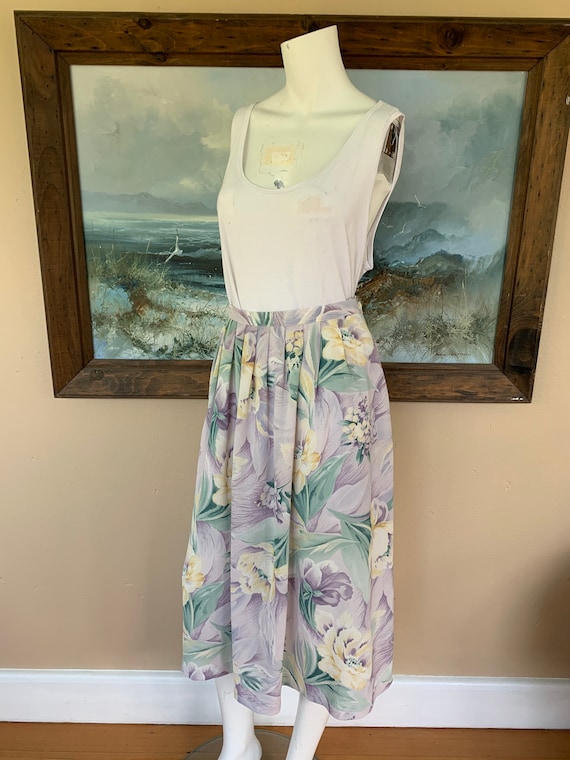 Vintage 90’s Floral A-Line Midi Skirt, M - image 3